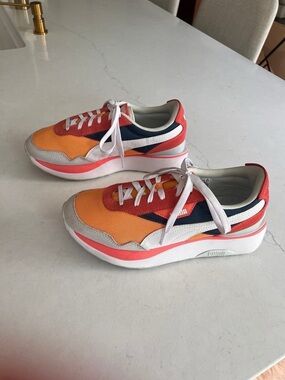 Puma Orange, Coral and Navy Platform Sneakers
